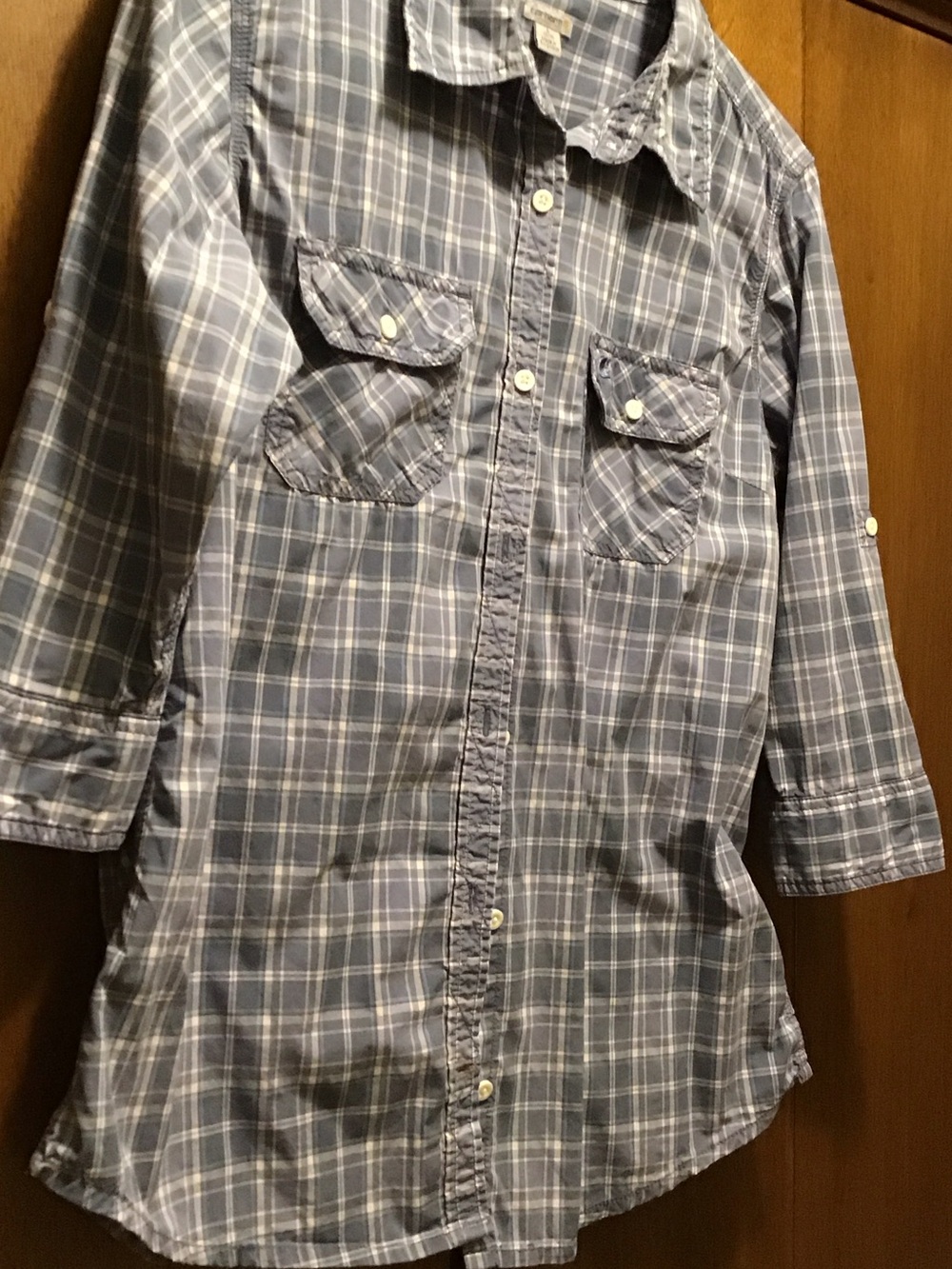 Carhartt Women's Light Blue Plaid Button-Down Shirt, size L